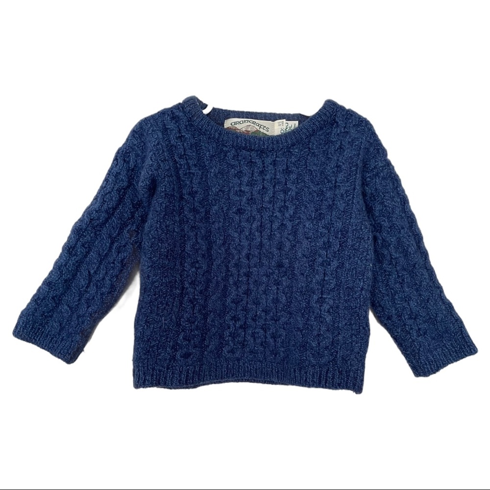 Aran Crafts Ireland Merino Wool Fisherman Blue Sweater Boy Girl Kids 4-5 Years